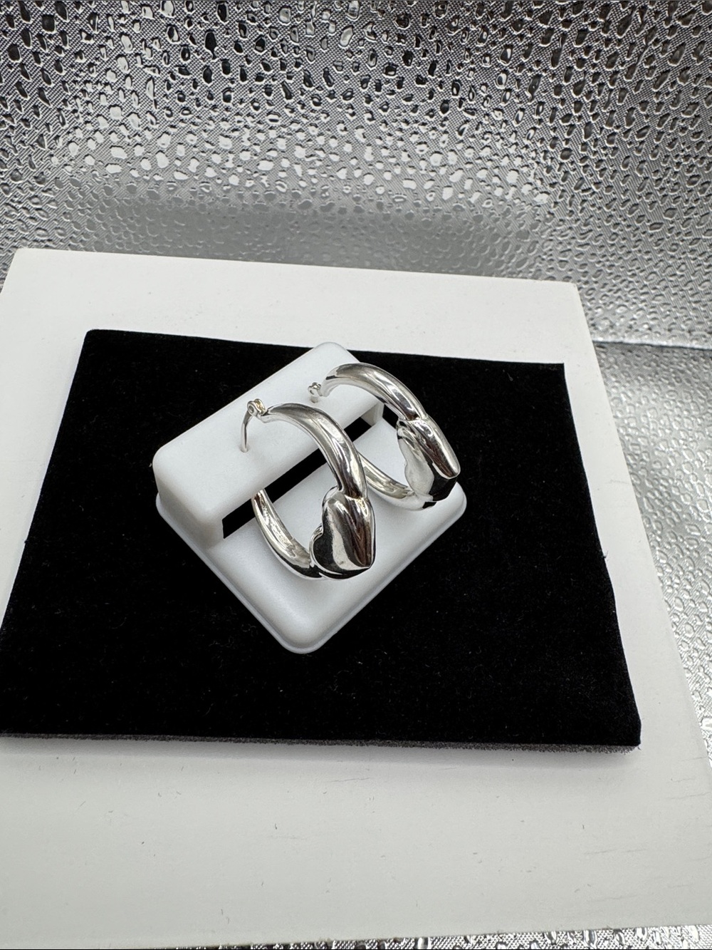 Polished Silver Heart Hoop Earrings for Women